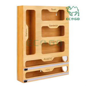 6 in 1 Bamboo Ziplock Bag Storage Organizer Bamboo Plastic Wrap <b>Foil</b> <b>Dispenser</b> With Cutter - Product Image 1