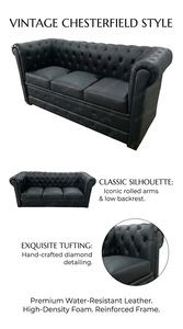 Canapé de salon vintage en cuir vert, style Chesterfield classique, pour salon de coiffure, sièges traditionnels - Product Image 5