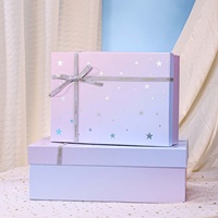 Coffret Cadeau Cosmétique Luxe Pastel Ombré avec Impression Étoile Argentée, Boîte Rigide Personnalisée en Carton, Ensemble de Boîtes Superposées avec Ruban, Idéal pour les Fêtes