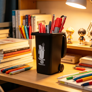 Mini Wheeled Trash Can Shape Desk Pen Holder Funny Office Desktop Stationery <strong>Storage</strong> Organizer - Product Image 2