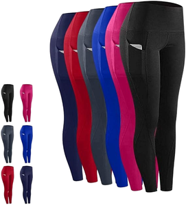 Leggings de sport taille haute pour femmes, élastiques, contrôle du ventre, pantalons de yoga, motif uni, vêtements de sport, poches, séchage rapide, 220g - Product Image 1