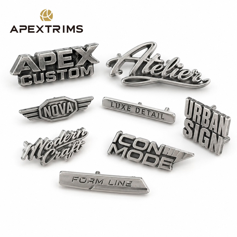 APEX Factory Custom Brand Design Alphabet Lettering Logo Shape Decorative Metal Logo Label Customized Metal Tag For Clothing · image 2