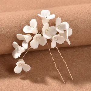 U-shaped hairpin bridal wedding hair accessories White ceramic flower hairpin