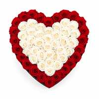 Kotak Bunga Abadi Bentuk Hati Grosir Pabrik, Mawar Awet Merah & Putih, Logo Custom untuk Hadiah Valentine & Pernikahan