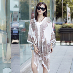 Kimono Floreale da Donna, Top Ampio a Mezza Manica, Cardigan in Chiffon, Blusa Casual da Spiaggia - Product Image 4