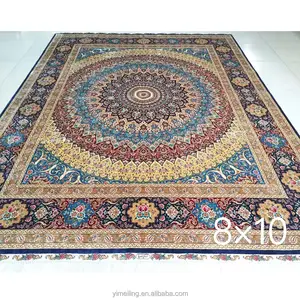 复古金质奖章波斯真丝地毯奢华Qum设计手工制作的中国丝绸地毯