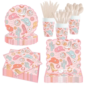 DAMAI - Juego de Platos de Papel para Fiesta de Cumpleaños de Vaquero, Estilo Nuevo Personalizado en Rosa, Decoración para Fiesta del Oeste - Product Image 6
