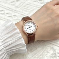 Jam Tangan Wanita Model Retro Sederhana Grosir, Dial Bulat Kecil, Tali Kulit Elegan, Jam Tangan Quartz Wanita