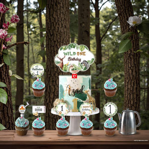 Décoration de gâteau pour le 1er anniversaire de bébé, thème <span class=keywords><strong>jungle</strong></span> safari, pour garçons et filles, fournitures de fête sur le thème des animaux de la <span class=keywords><strong>jungle</strong></span> - Product Image 1