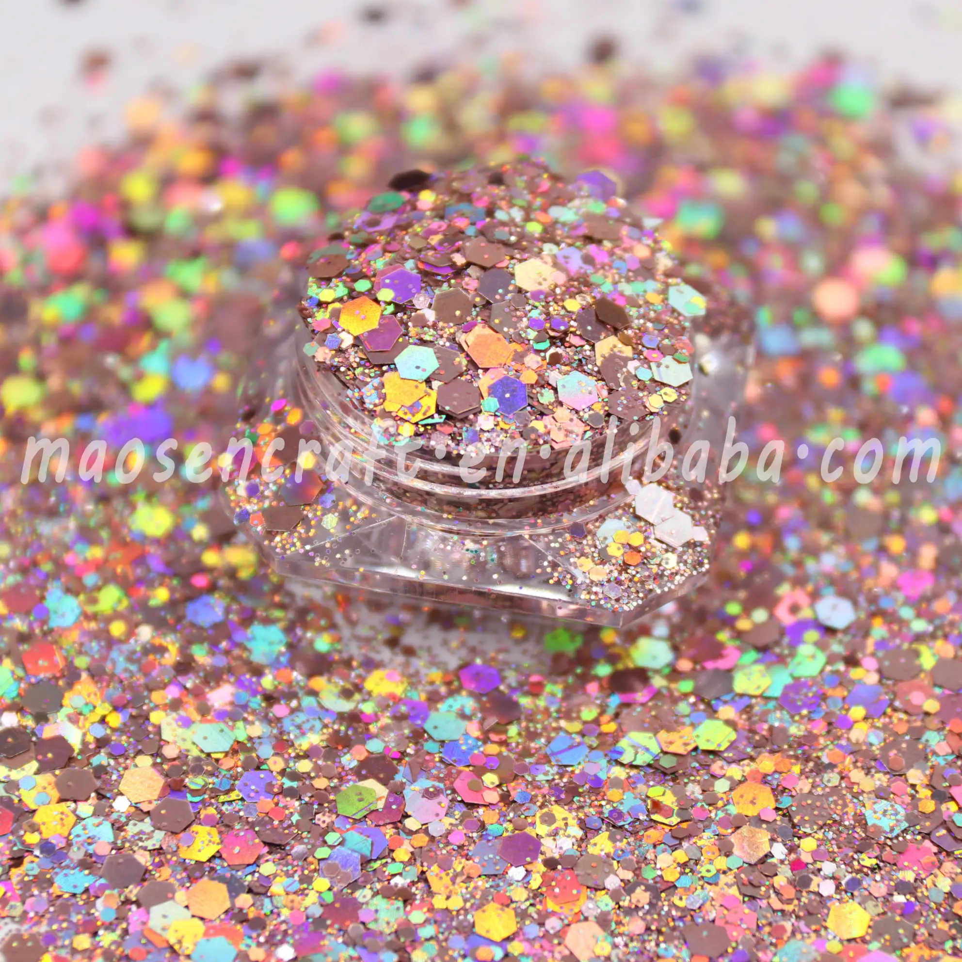 Thiết Kế Mới Dung Môi Kháng Polyester Holographic Rose Gold Chunky Glitter Cho Nail Nhựa Cốc