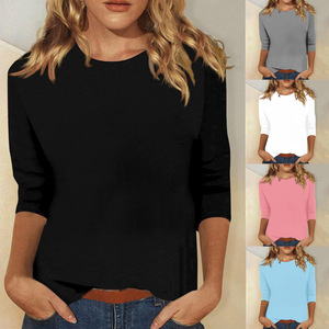 Camiseta de Manga 3/4 para Mujer, Tallas Grandes, Cuello Redondo, Color Sólido, Estilo Casual Básico de Verano, Dropshipping Shopify - Product Image 5