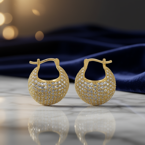 Orecchini a Cerchio con Diamanti E4229, Placcati in Oro 22k, Taglio Brillante Rotondo, Gioielli di Lusso da Donna per Uso Quotidiano - Product Image 2