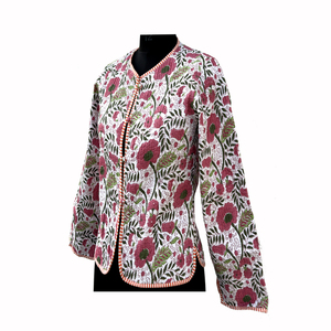 Veste polaire réversible matelassée imprimée unique, motif floral indien, en coton respirant et à séchage rapide, manteau court d'hiver pour filles et femmes - Product Image 3