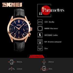 Montre chronographe ronde pour homme, bracelet en cuir de luxe, montre à quartz étanche 30M - Product Image 2