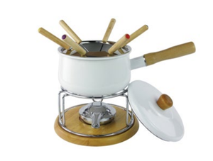 Pentole rotonde per fonduta rossa con smalto in ghisa portatile - Product Image 4