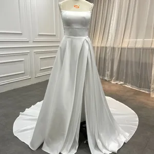 New High Quality Beaded Satin Wedding Dress A Line Wedding Gowns Dress Bridal Luxury Beaded Robe De Mariage