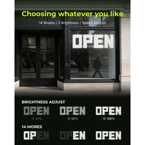 Letrero LED Abierto de 50x17 Pulgadas Súper Brillante Regulable con Control Remoto y Aplicación para Tiendas Minoristas - Product Image 5