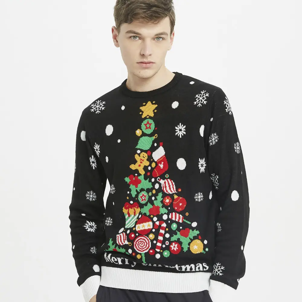 เสื้อสเวตเตอร์ถักนิตติ้งสำหรับผู้ชาย,เสื้อกันหนาวสำหรับครอบครัวขนาดเล็กขายส่งลายตลกๆทรงหลวมๆคริสต์มาส
