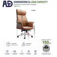 Chaise de bureau exécutive ergonomique en cuir, dossier haut, pivotante, avec accoudoirs rembourrés, inclinable, base chromée