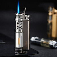Encendedor de Antorcha de Llama Azul Recta al por Mayor, de Aleación de Zinc, a Prueba de Viento, de Butano, con Tanque de Gas Visible, para Hombre, Logotipo Personalizado, Venta a Granel