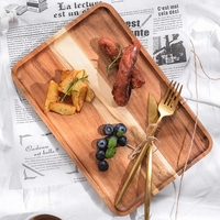 Plateau petit déjeuner en bois d'acacia Assiette à dessert thé de l'après-midi aux fruits style japonais Assiettes à dîner en bois pour la maison