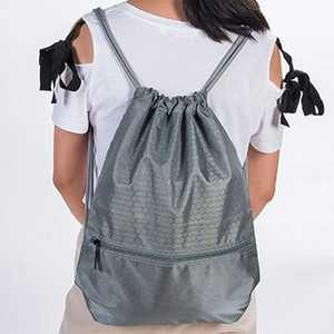 Hot Sale Custom Logo Sport Travel Waterproof Polyester <b>Drawstring</b> <b>Backpack</b> Bag with Zipper Pocket for Women Man Gym - Product Image 3