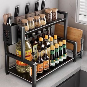 Étagère à épices multi-niveaux pour cuisine avec porte-couteaux, porte-baguettes, planche à découper et support pour couvercles, en acier au carbone, pliable, pour comptoir - Product Image 2