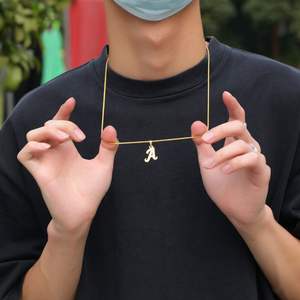 Pendentif en or personnalisé en acier inoxydable pour homme, collier avec lettre initiale en alphabet grand format, serti de pierres, tendance - Product Image 5