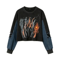 Sweat-shirt Kornit DTG à manches graphiques effet flamme, délavé, style streetwear vintage, coupe ample et épaisse