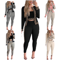 Novedades en Oferta, Conjunto de Tres Piezas de Primavera y Otoño, Chaleco Informal de Poliéster con Estampado Tejido para Mujer, Cárdigan y Leggings