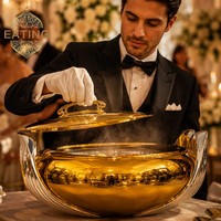 Ensemble de casseroles isothermes Royal entièrement plaqué or, 3 pièces, 2,5 L, 3 L, 3,5 L, pot de service orné en acier inoxydable, pot à fondue pour le banquet du Ramadan