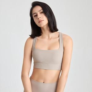 Soutien-gorge de sport pour femme à col carré, sans couture, maintien moyen, pour fitness et yoga, couleur unie, respirant, vente en gros - Product Image 4