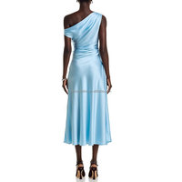 Vente en Gros de Vêtements Haut de Gamme Premium OEM/ODM Usine Boutiques de Luxe Élégante Robe de Soirée Longue en Satin de Soie Froncé à Une Épaule