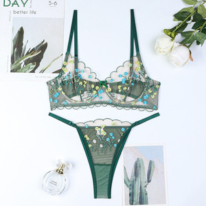 Wholesale Ultra Thin Floral Embroidery Lingerie Set Hot Selling <b>Perspective</b> 2 Piece Underwear Set - Product Image 5