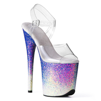 Sandales à plateforme en PVC à finition pailletée, talon aiguille de 20 cm, bout ouvert, chaussures de danse pour femmes, sangle transparente, tenue de club, fabrication sur mesure