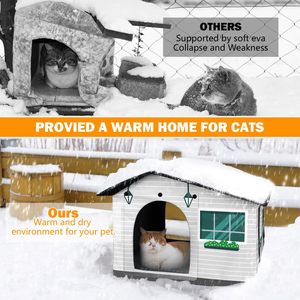 <span class=keywords><strong>Outdoor</strong></span>-Katzenhöhle für den Winter, Warm und Ganzjährig Nutzbar, Wasserdichtes Oxford-Gewebe, Hausförmiges Streuner-Katzenhaus - Product Image 4