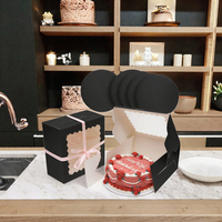 Boîte à gâteau en carton noir XJH avec poignée et fenêtre, logo verni, recyclable, auto-érectible, boîte alimentaire en papier imprimé avec tiroir