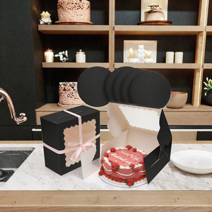 Boîte à gâteau en carton noir XJH avec poignée et fenêtre, logo verni, recyclable, auto-érectible, boîte alimentaire en papier imprimé avec tiroir - Product Image 3