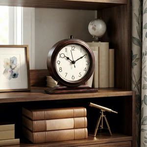 Reloj de Mesa de Madera Vintage, Esfera Redonda, Reloj de Escritorio Decorativo, Reloj de Repisa Clásico Retro para Sala de Estar, Oficina, Estudio, Estante - Product Image 1