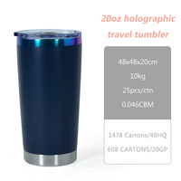 Tasse de voyage gravée au laser à double paroi en acier inoxydable avec revêtement en poudre de 20oz plaqué arc-en-ciel en Offre Spéciale avec logo personnalisé