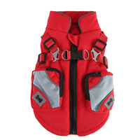 Manteau imperméable réfléchissant rembourré en coton pour chien, vêtements d'hiver pour animaux de compagnie avec fermeture éclair, style classique, motif uni en polyester