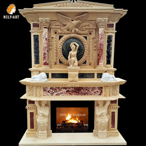 Grande cheminée classique en marbre à double foyer sculpté à la main - Product Image 4