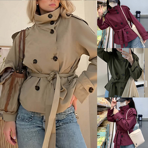 Veste coupe-vent élégante à manches longues avec boucle à la taille pour <span class=keywords><strong>femme</strong></span>, veste polyvalente à bretelles pour <span class=keywords><strong>femme</strong></span>, vente en gros, MOQ 1 - Product Image 3