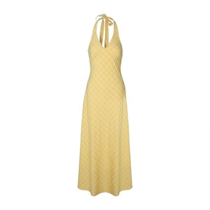 Vestido Halter Romántico Francés para Mujer, Estilo Vacaciones de Verano 2026, Transpirable, con Estampado por Descarga, Cintura Natural, Vintage - Product Image 1