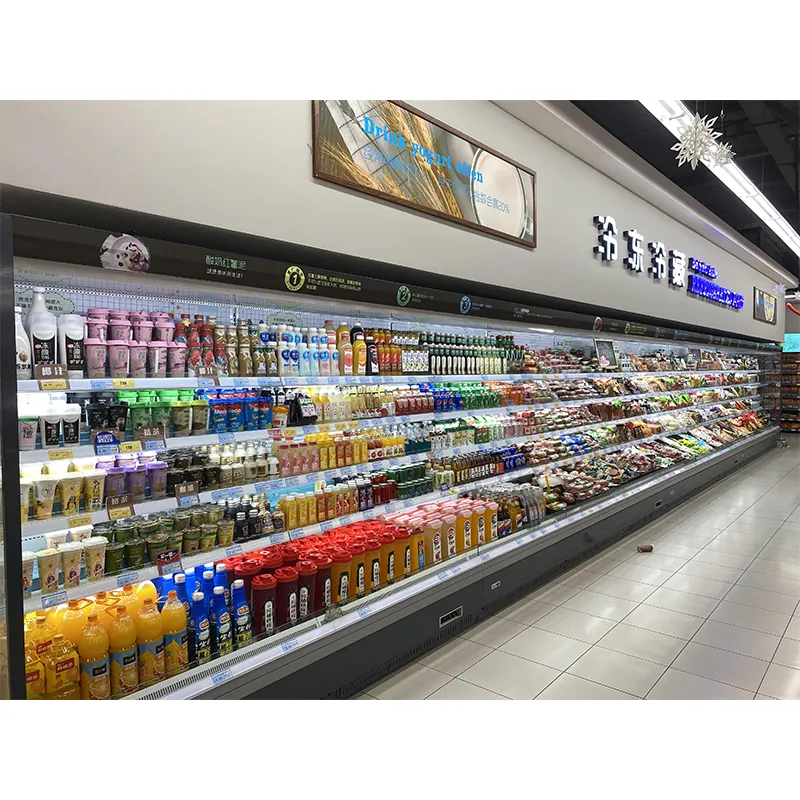 Réfrigérateur réfrigéré d'étalage ouvert commercial dans le supermarché pour le refroidissement