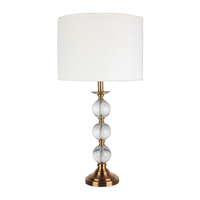Lampe de table moderne de luxe en verre, lampe de chevet en laiton doré avec abat-jour en tissu blanc pour chambre à coucher, salon, hôtel