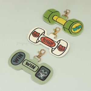 Creative Hanging Fitness Keychains PU Leather UV Printing <b>Dumbbell</b> Keychain Bag Pendant Charm Promotional Gift for Sports Lover - Product Image 2