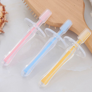 Brosse à dents pour bébé, poils en silicone souple, pour nourrissons et tout-petits de 0 à 3 ans, usage domestique, rose, bleu, jaune - Product Image 1