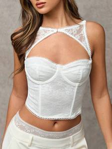 Haut Corset pour Femme Sexy en Dentelle Overbust, <span class=keywords><strong>Bustier</strong></span> Désossé de Soirée, Débardeur Court avec Armature - Product Image 5