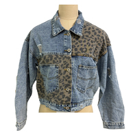 Manteau en jean imprimé guépard déchiré à manches longues délavé à la mode pour femmes veste en jean léopard boutonné en détresse